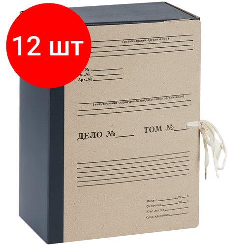 Комплект 12 шт, Папка архивная OfficeSpace, переплетный картон/бумвинил, с 4 завязками, ширина корешка 120мм