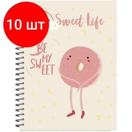 Комплект 10 штук, Бизнес-тетрадь А5.96л, кл, греб, мат. лам. Attache Selection Sweet Life Пончик