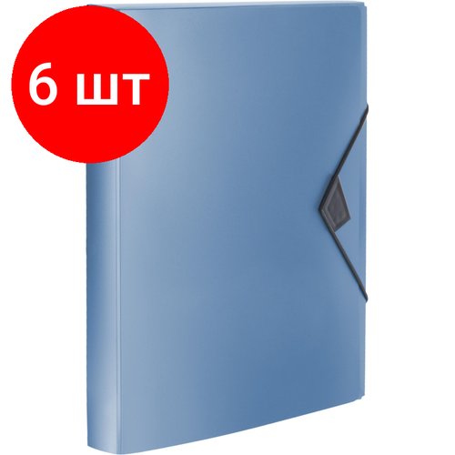 Комплект 6 штук, Папка на резинках Attache Metallics А4 800мкм, 40мм, синий