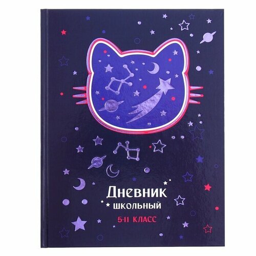 Дневник для 5-11 классов, 48 листов 'Космо кот', твёрдая обложка, глянцевая ламинация, тиснение фольгой