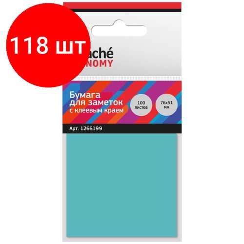 Комплект 118 штук, Стикеры Attache Economy с клеев. краем 76x51 мм, 100 лист неоновый синий