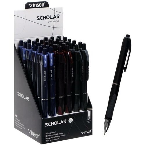 Ручка шариковая, автоматическая Vinson 0.5 мм, с резиновым держателем, стержень масляный синий, микс, 36 штук