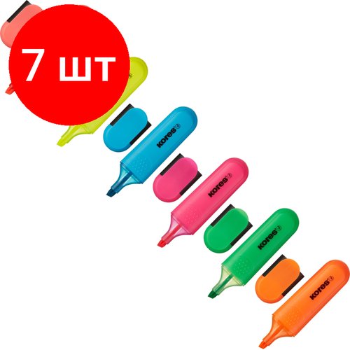 Комплект 7 наб, Набор текстовыделителей Kores BRIGHT LINER PLUS, ск нак,0.5-5мм,6цв