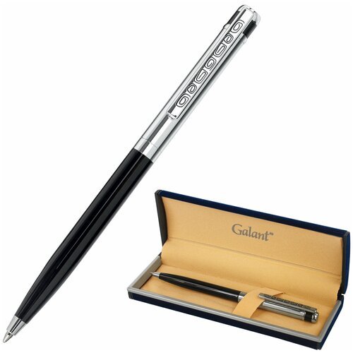 Ручка подарочная шариковая Galant 'Actus', корпус серебристый с черным, детали хром, узел 0,7 мм, синяя (143518)