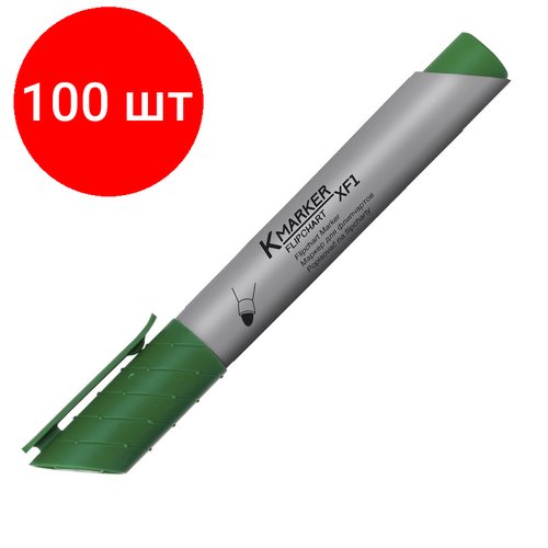 Комплект 100 штук, Маркер для флипчартов по бумаге KORES XF1 зеленый 21305