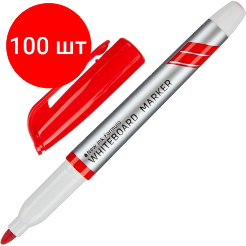 Комплект 100 штук, Маркер для белых досок Deli Think, кругл. нак, 1.5-3 мм, красный EU00640