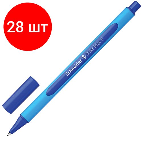 Комплект 28 шт, Ручка шариковая SCHNEIDER'Slider Edge F', синяя, трехгранная, узел 0.8 мм, линия письма 0.4 мм, 152003