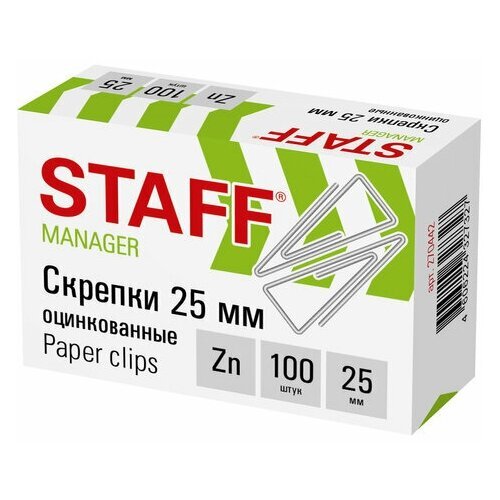 Скрепки Staff (25мм, оцинкованные, треугольные) картонная упаковка, 100шт, 30 уп. (270442)