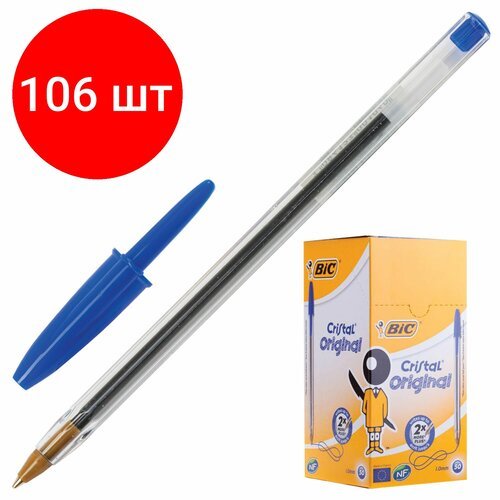 BIC Ручка шариковая Cristal Original, 1 мм, синий цвет чернил, 106 шт.