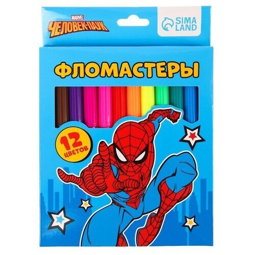Фломастеры, 12 цветов, в картонной коробке, Человек-паук