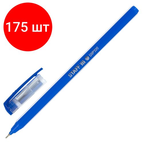 Комплект 175 шт, Ручка шариковая масляная STAFF Basic 'OBP-320', синяя, корпус голубой, игольчатый узел 0.7 мм, линия письма 0.35 мм, 143023