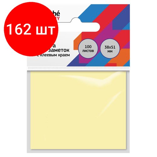 Комплект 162 штук, Бумага для заметок с клеевым краем Economy 38x51 мм, 100 л, пастел. желтый