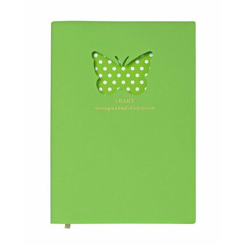 Ежедневник недатированный Бабочка, А5, 128 листов, линия, зеленый в бежевой супер обложке