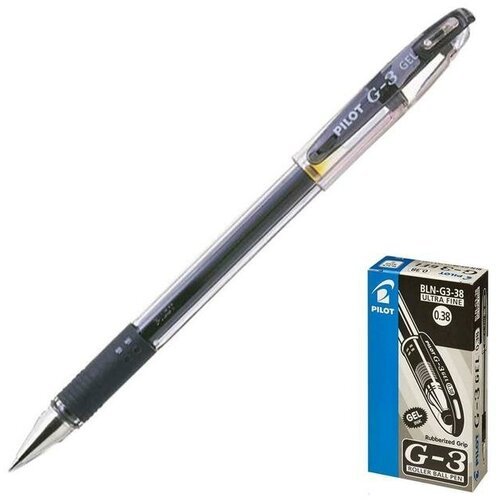 Ручка гелевая Pilot G3, узел 0.38 мм, чернила черные, комфортный держатель, ультро-тонкое письмо
