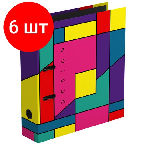 Комплект 6 шт, Папка-регистратор Berlingo 'Color Block', 80мм, ламинированная, с рисунком