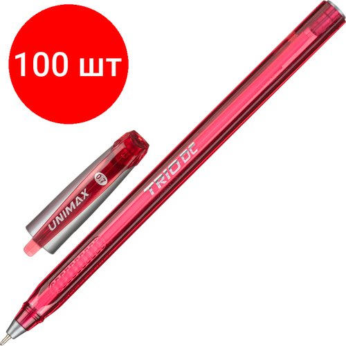 Комплект 100 штук, Ручка шариковая неавтомат. Unomax/Unimax TrioDC tinted 0.7, масл, красн