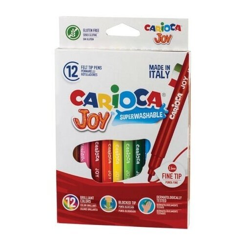 Фломастеры CARIOCA (Италия) 'Joy', 12 цветов, суперсмываемые, вентилируемый колпачок, картонная коробка, 40614