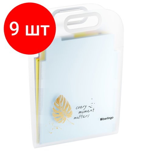 Комплект 9 шт, Папка 6 отделений Berlingo 'Eco', А4, вертикальная, с ручкой, 650мкм, прозрачная, с рисунком