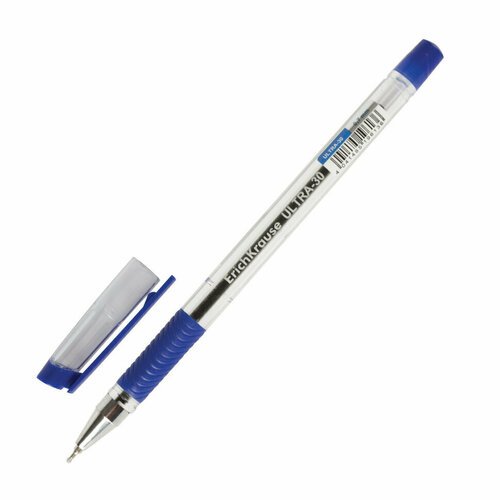 Ручка шариковая масляная с грипом ERICH KRAUSE 'Ultra-30', синяя, корпус прозрачный, узел 0,7 мм, линия письма 0,26 мм, 19613, 24 штук, 141251
