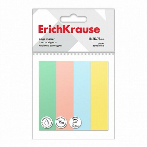 Закладки с клеевым краем бумажные 18.75x75 мм, ErichKrause, 400 листов, 4 цвета