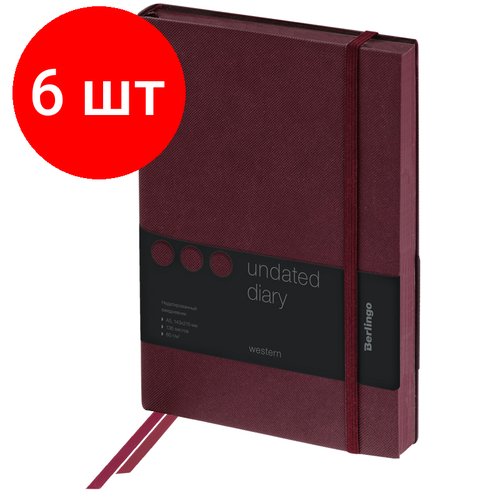 Комплект 6 шт, Ежедневник недатированный, А5, 136л, кожзам, Berlingo 'Western', с резинкой, коричневый