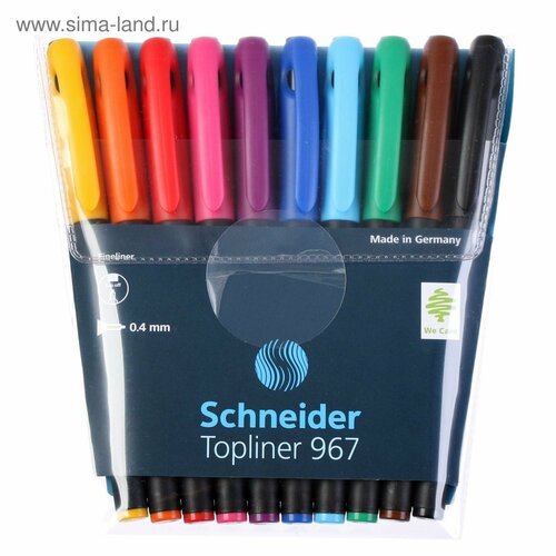 Набор ручек капиллярных, 10 цветов Schneider 'Topliner 967', 0.4 мм, европодвес