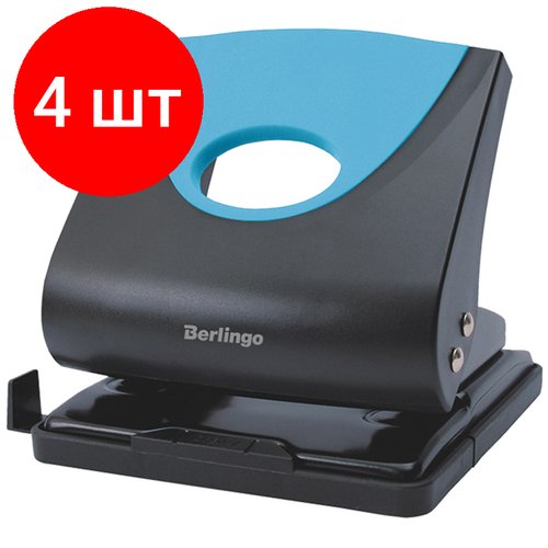 Комплект 4 шт, Дырокол Berlingo 'Office Soft' 30л, пластиковый, синий, с линейкой