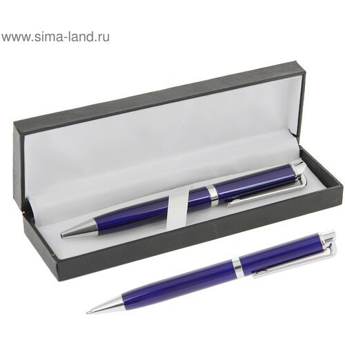 Ручка подарочная, шариковая 'Эспрессо' в кожзам футляре, поворотная, синяя, с серебром