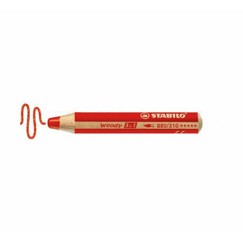 Карандаш Stabilo 'Woody' 3-в-1 цветной, акварельный, восковой Красный