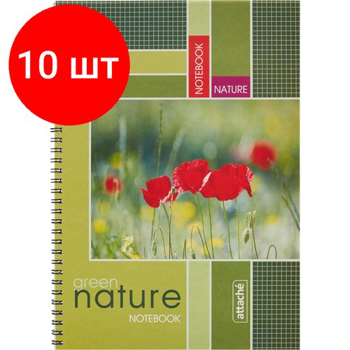 Комплект 10 штук, Тетрадь общая Attache,60л, клет, А4, спир, обл. мел. карт