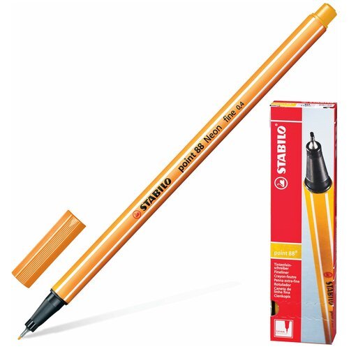 STABILO Ручка капиллярная stabilo point 88, неоновая оранжевая, корпус оранжевый, линия письма 0,4 мм, 88/054, 10 шт.