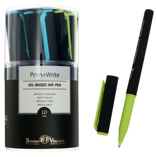 Ручка шариковая PrimeWrite. Basic. Nero, узел 1.0 мм, синие пигментные чернила на масляной основе, корпус Soft Touch, микс