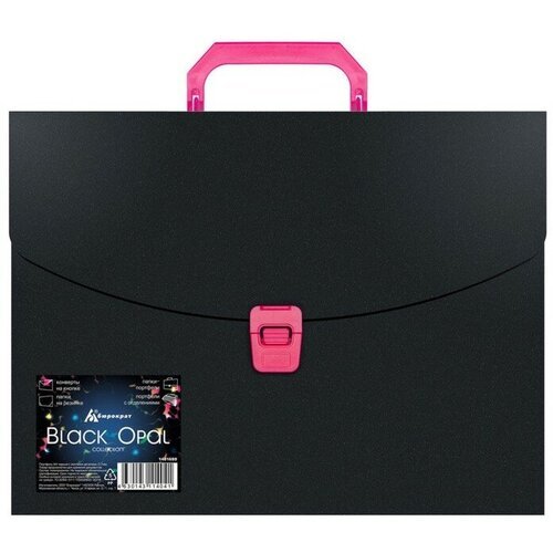 Папка портфель А4, 700 мкм, 1 отделение, Calligrata, черный с розовыми элементами отделки
