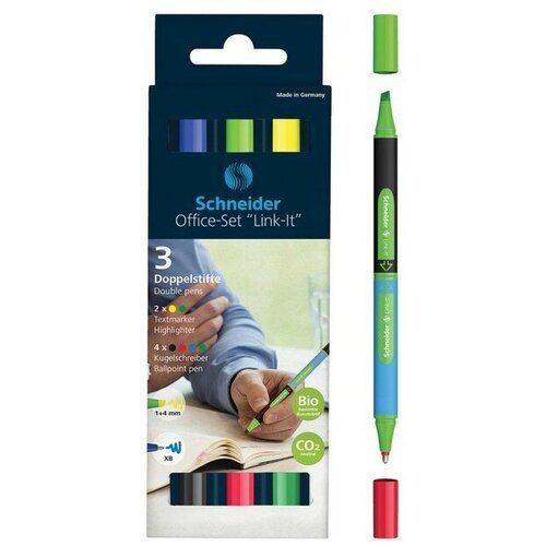 Schneider Набор двухсторонний, шариковая ручка + текстовыделитель Schneider 'Link-It' 04цв, 1,4мм/4мм, картонная упаковка, европодвес