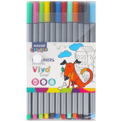 Набор капиллярных ручек Mazari Vivo Line 60 штук 0.4 мм, капиллярная ручка, цветные ручки, линеры для рисования, рисунки линером, для скетчинга
