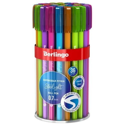Ручка шариковая 0,7 мм, Berlingo Starlight, стержень синий, узел-игла, микс, 36 шт.