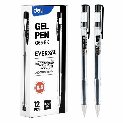 Ручка гелев. Deli EveryU EG65-BK корп. прозрачный d=0.5мм чернила черн.