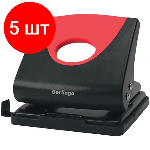 Комплект 5 шт, Дырокол Berlingo 'Office Soft' 20л, пластиковый, красный, с линейкой