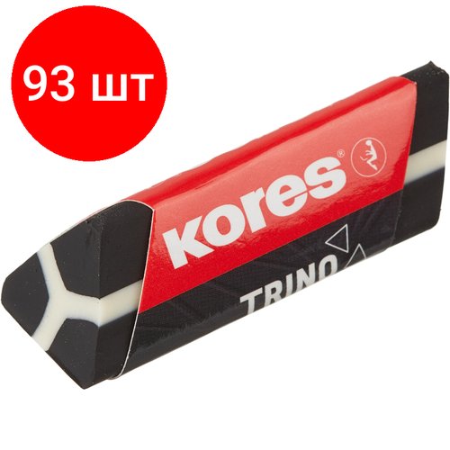 Комплект 93 штук, Ластик Kores TRINO треугольный, черный, ПВХ, 40504