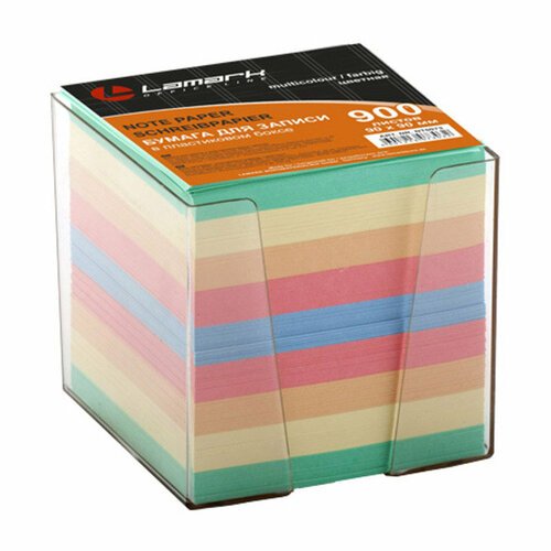 Блок бумаги для записи Lamark 90*90мм 900л цветная в прозрачном пластиковом боксе/бумага для заметок/куб-блок 9*9*9