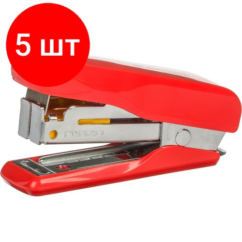 Комплект 5 штук, Степлер -мини Комус MSR2420 (№24/6-26/6) до 20 лист, металл, красный