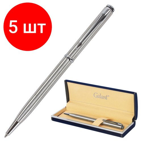 Комплект 5 шт, Ручка подарочная шариковая GALANT 'Arrow Chrome', корпус серебристый, хромированные детали, пишущий узел 0.7 мм, синяя, 140408