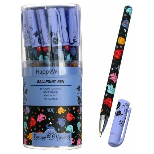 Ручка шариковая HappyWrite 'Разноцветные слоники', узел 0.5 мм, синие чернила, матовый корпус Silk Touch