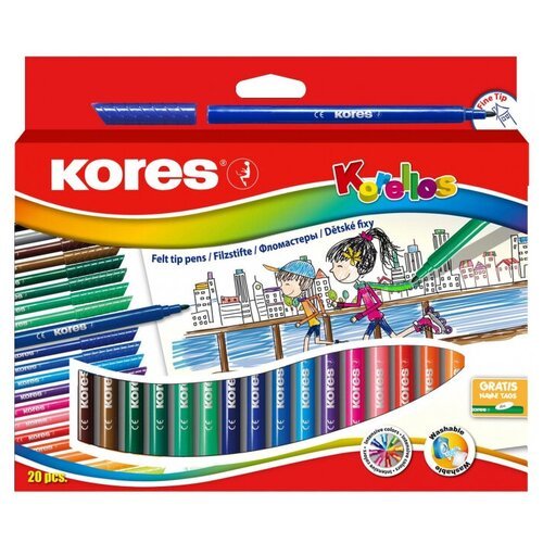 Фломастеры KORELLOS Kores 24 цвета, в картонной коробке с подвесом, 29014