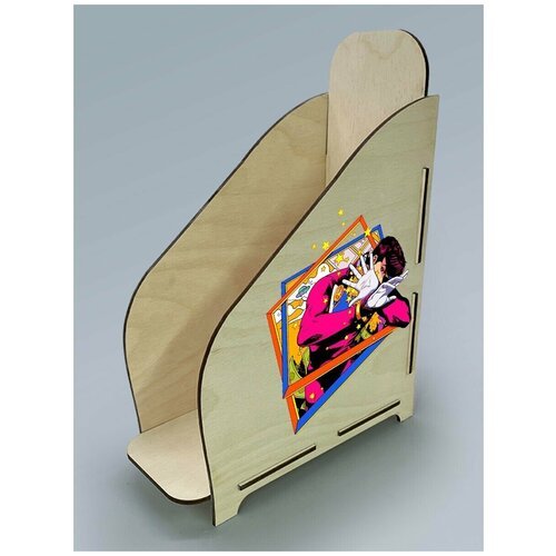 Органайзер лоток, подставка для бумаги, документов деревянная с цветным принтом 1 отделение аниме джо джо jojo жотаро - 109
