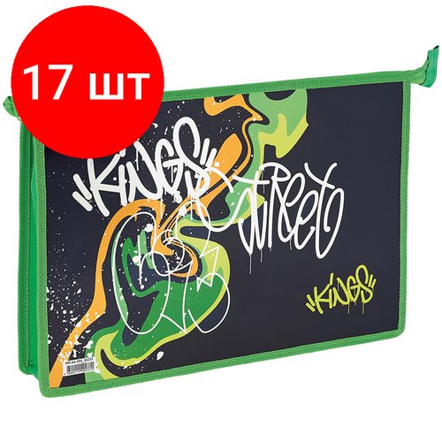 Комплект 17 шт, Папка для тетрадей 1 отделение, А4, ArtSpace 'Graffiti', ламинированный картон, фольга, на молнии