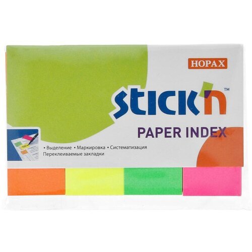 Stick`n Закладки самоклеящиеся индексы бумажные 70 г/м2 50 л. 4 цвета в упаковке 21205