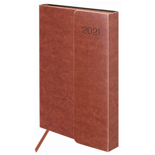 Ежедневник Galant Magnetic датированный на 2021 год, искусственная кожа, А5, 168 листов, коричневый, цвет бумаги тонированный