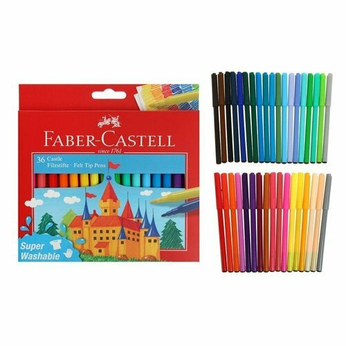 Фломастеры Faber-Castell «Замок» смываемые, в картонной коробке с европодвесом, 36 цветов (комплект из 3 шт)