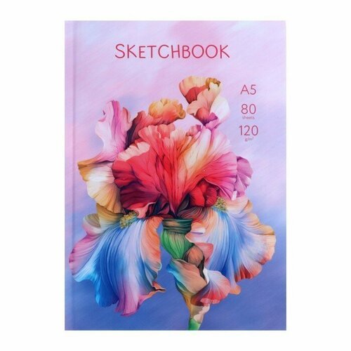 Скетчбук А5, 80 листов 'Цветы', твёрдая обложка, матовая ламинация, выборочный лак, цветной блок 120 г/м2